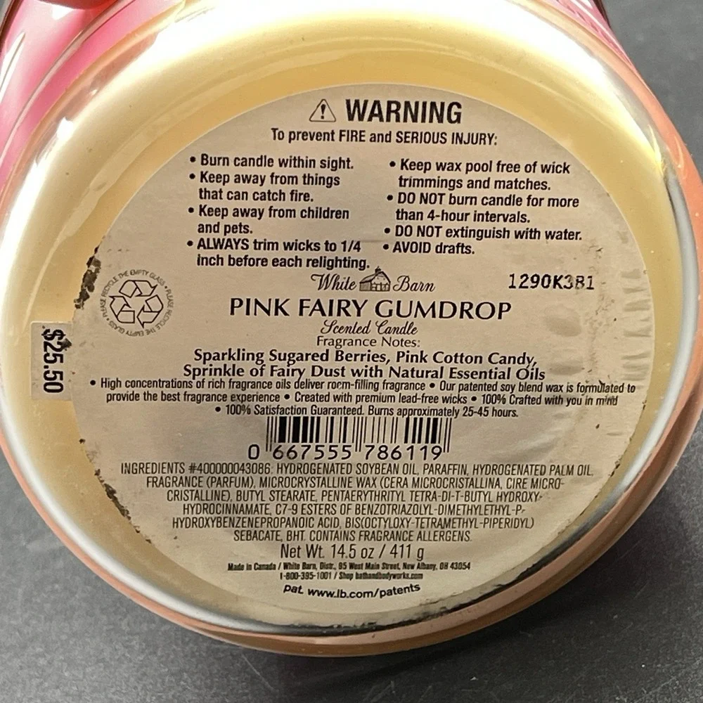 Bath‎ & Body Works Pink Fairy Gumdrop 3 Wick Candle 14.5 oz White Barn - Picture 6 of 6